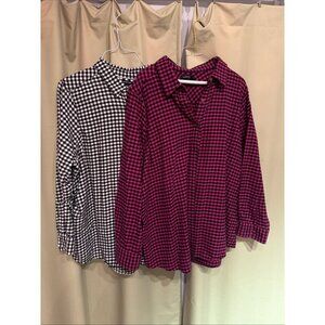 Lot Of 2 Flannel Women’s Button Down Shirts 22W Plus Lands End Plaid Pink Black
